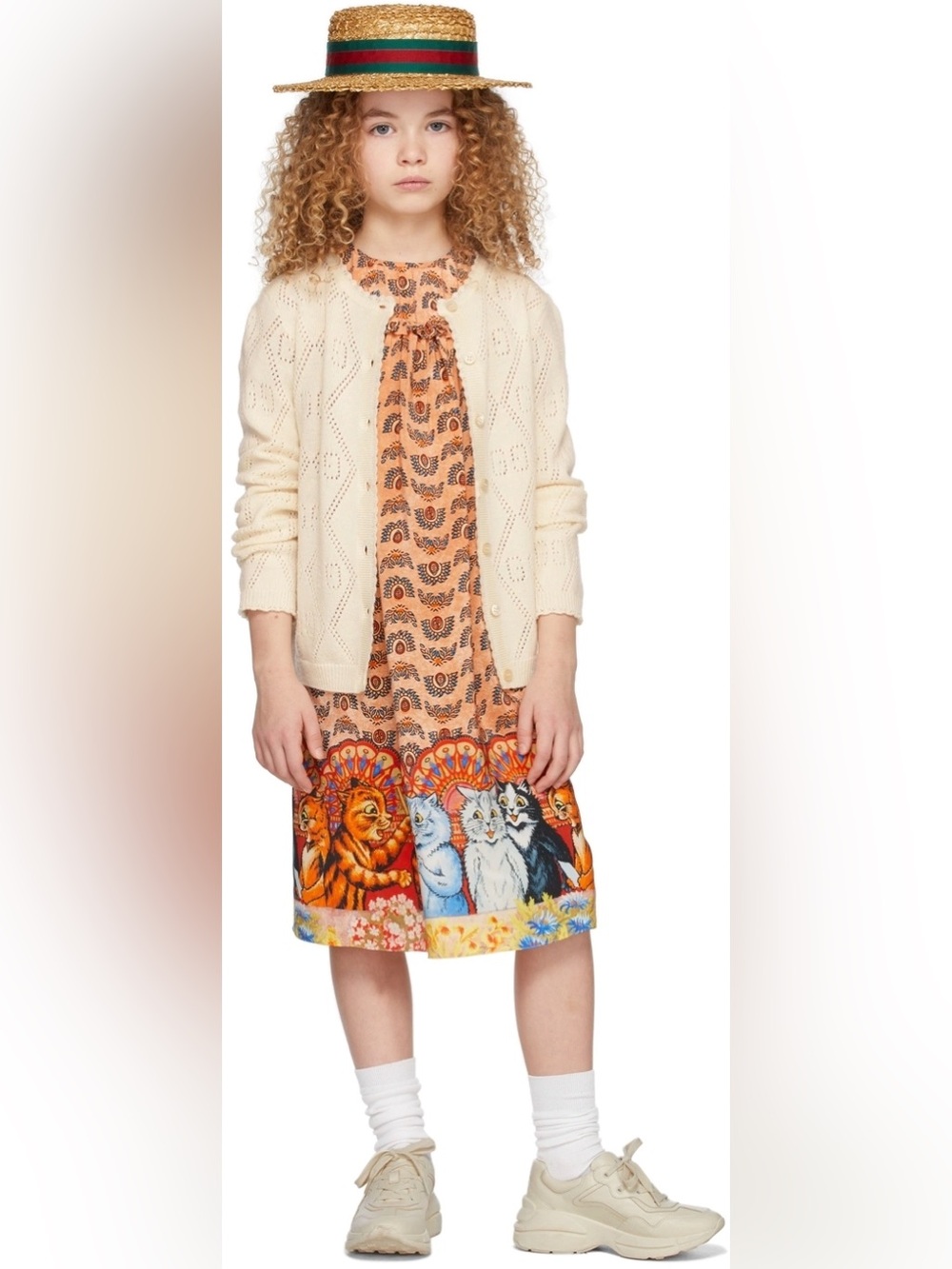 Gucci Yellow Patterned Midi Dress with Cat Border - Picture 2 of 6